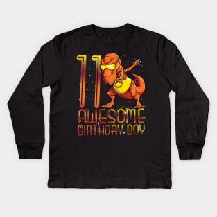 Kids 11th Birthday Dinosaur 11 Year Old Awesome Since Gifts Boy Kids Long Sleeve T-Shirt